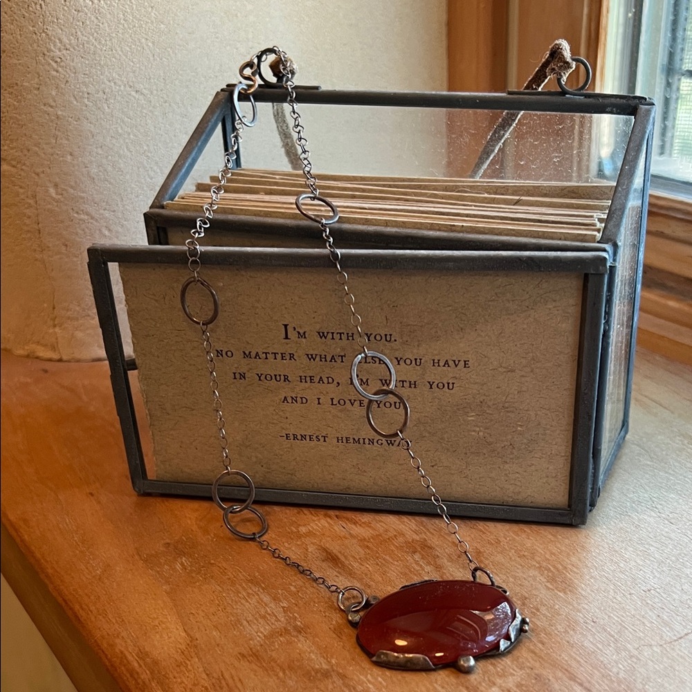 Silver Chain Necklace with Carnelian Pendant